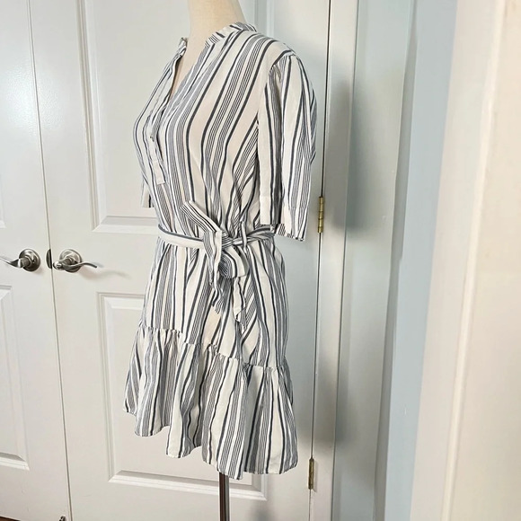 CLAUDIE PIERLOT Rafaela gathered striped linen-blend mini dress size 34 - Picture 5 of 11